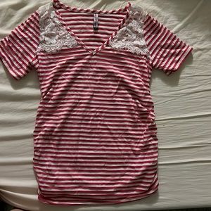 Like new S maternity shirt. Pink/white stripes